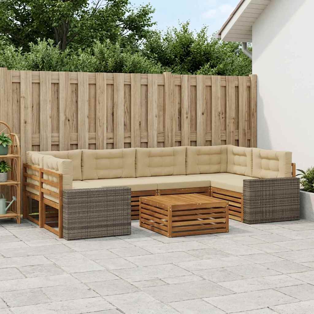 vidaXL Zestaw sof na zewnątrz 7 pcs Naturalny i Beżowy Poliester