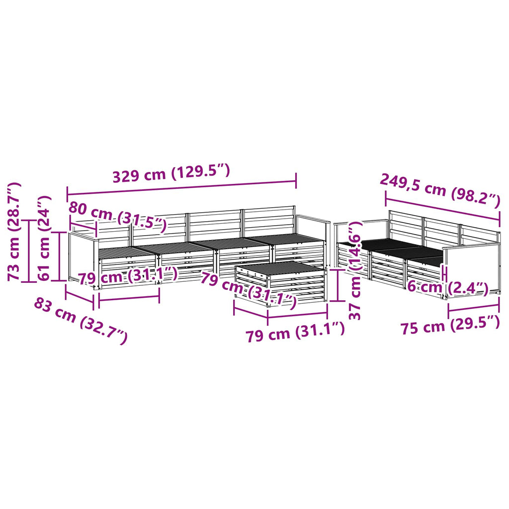 vidaXL Zestaw sof na zewnątrz 8 pcs naturalny 79 x 79 x 37 cm