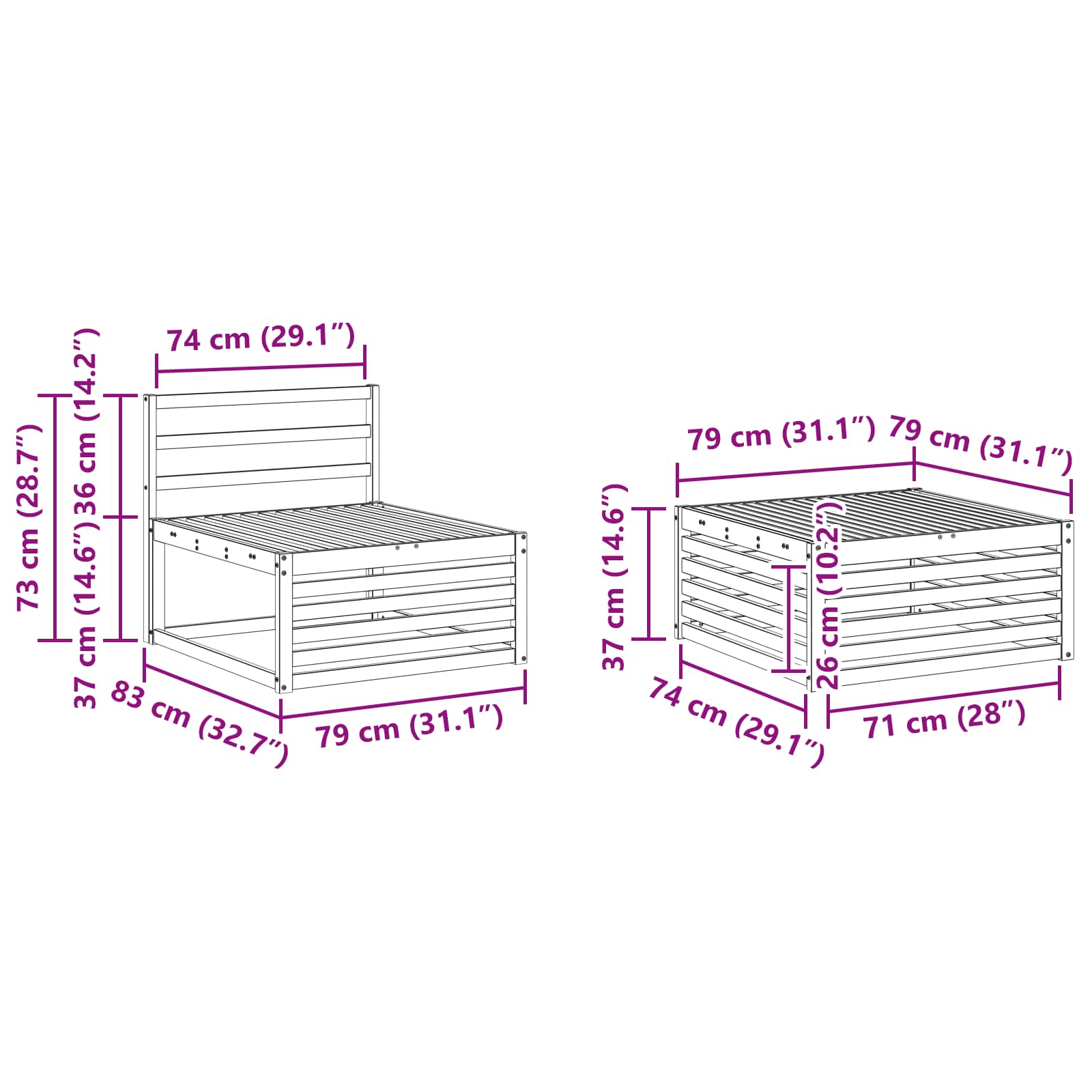 vidaXL Zestaw sof na zewnątrz 8 pcs naturalny 79 x 79 x 37 cm