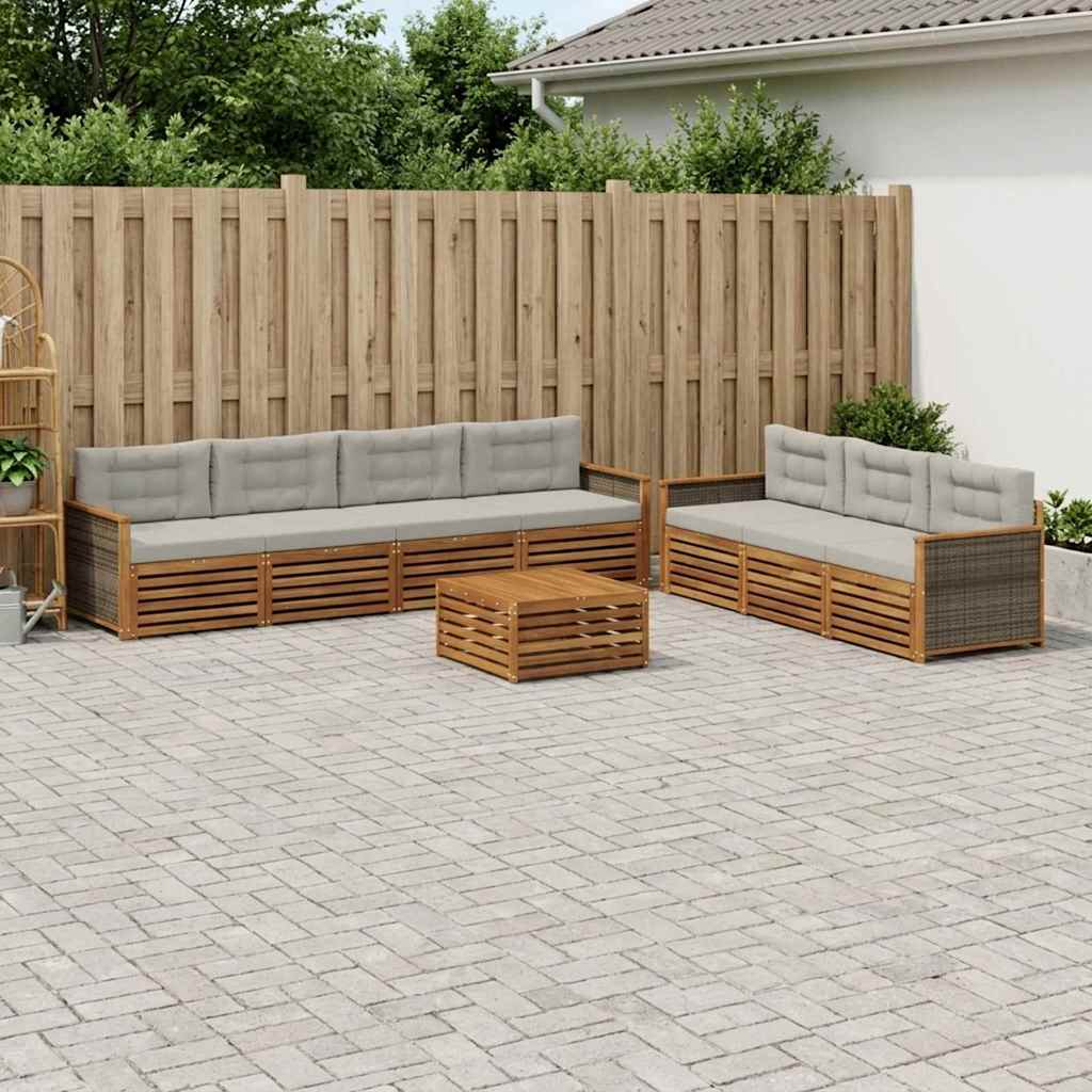 vidaXL Zestaw sof na zewnątrz z poduszką 8 pcs Naturalny i jasnoszary