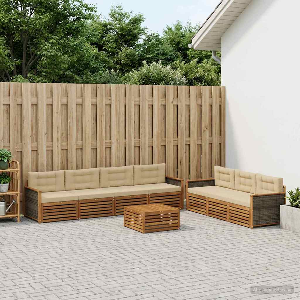 vidaXL Zestaw sof na zewnątrz z poduszką 8 pcs Naturalny i Beżowy