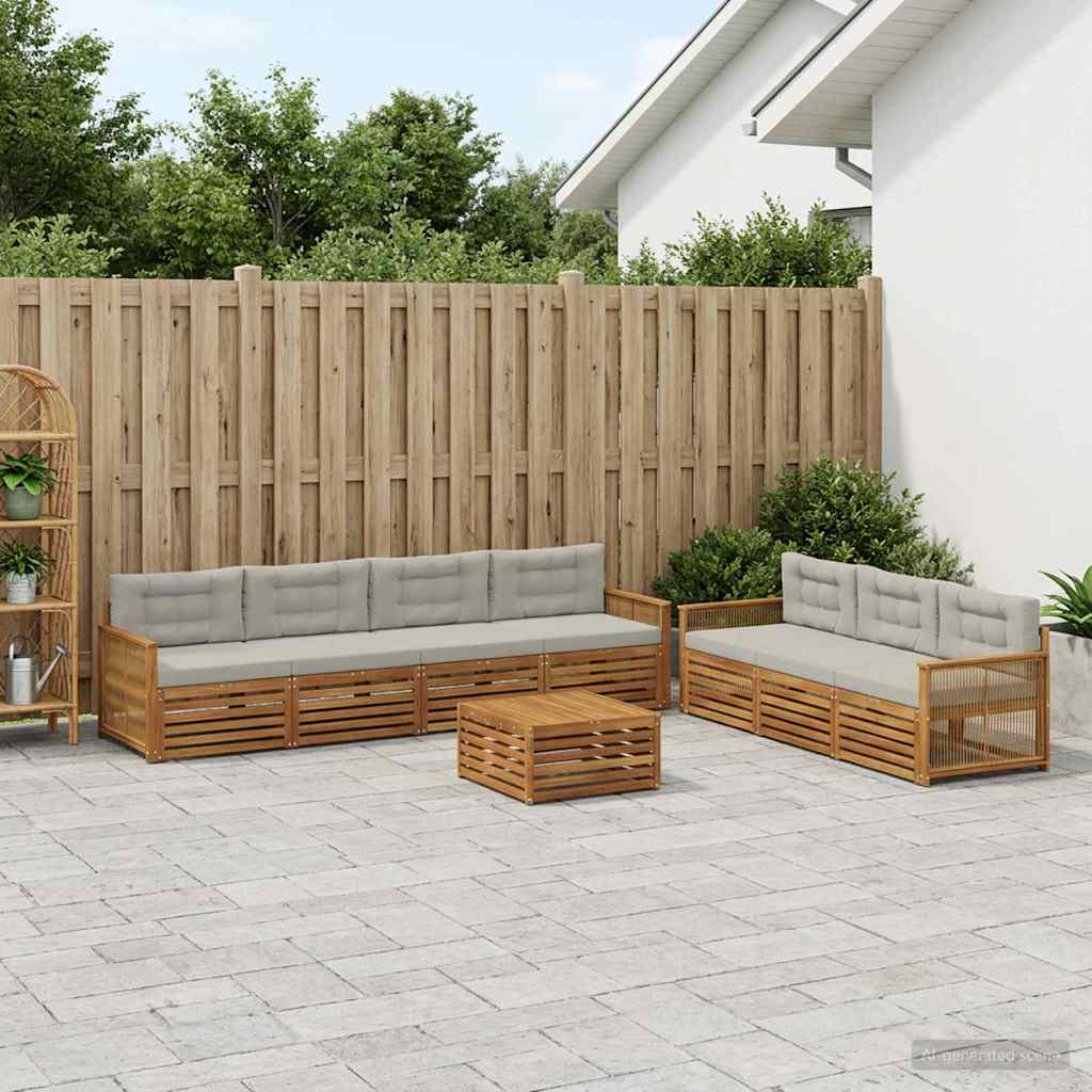 vidaXL Zestaw sof na zewnątrz z poduszką 8 pcs Naturalny i jasnoszary