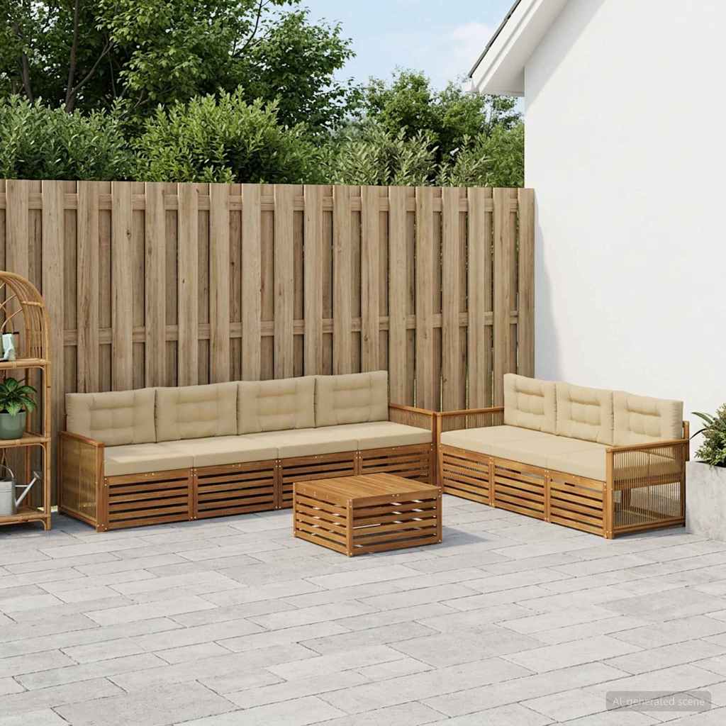 vidaXL Zestaw sof na zewnątrz z poduszką 8 pcs Naturalny i Beżowy