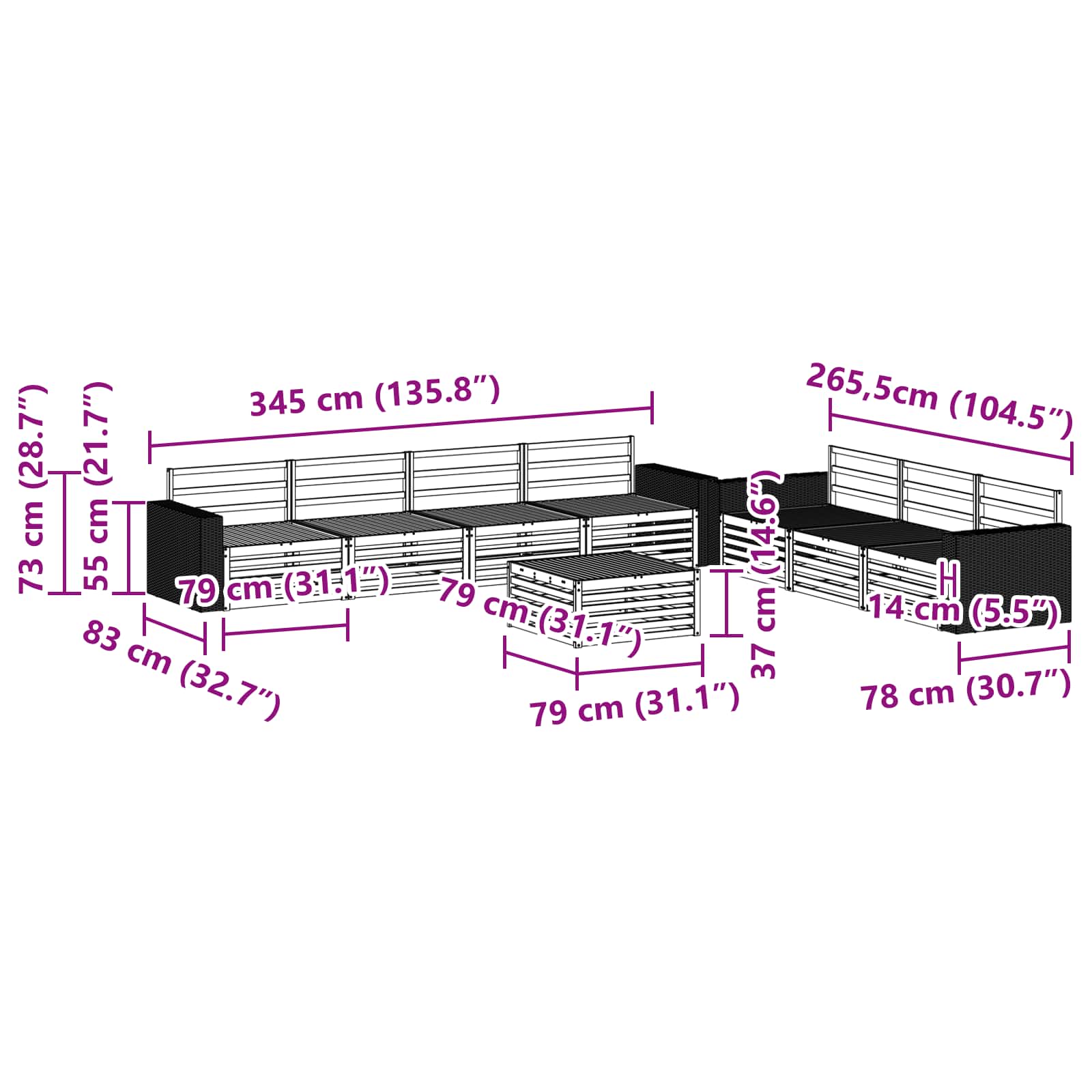 vidaXL Zestaw sof na zewnątrz 8 pcs naturalny 79 x 79 x 37 cm