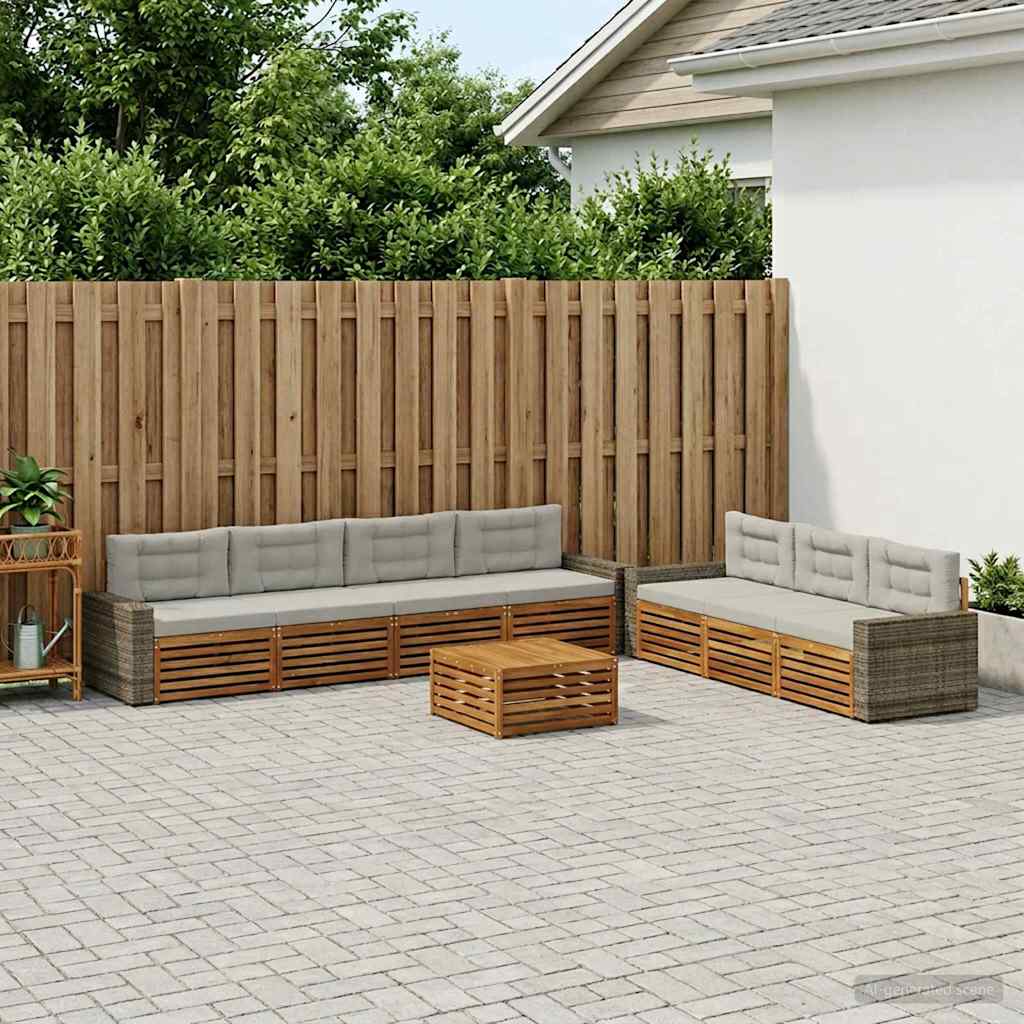 vidaXL Zestaw sof na zewnątrz 8 pcs Naturalny i jasnoszary