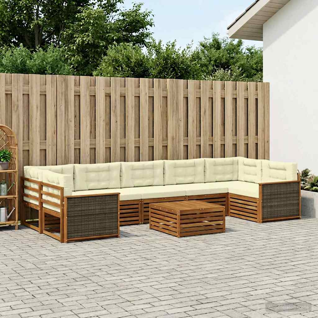 vidaXL Zestaw sof na zewnątrz z poduszką 8 pcs Naturalny i Kremowy