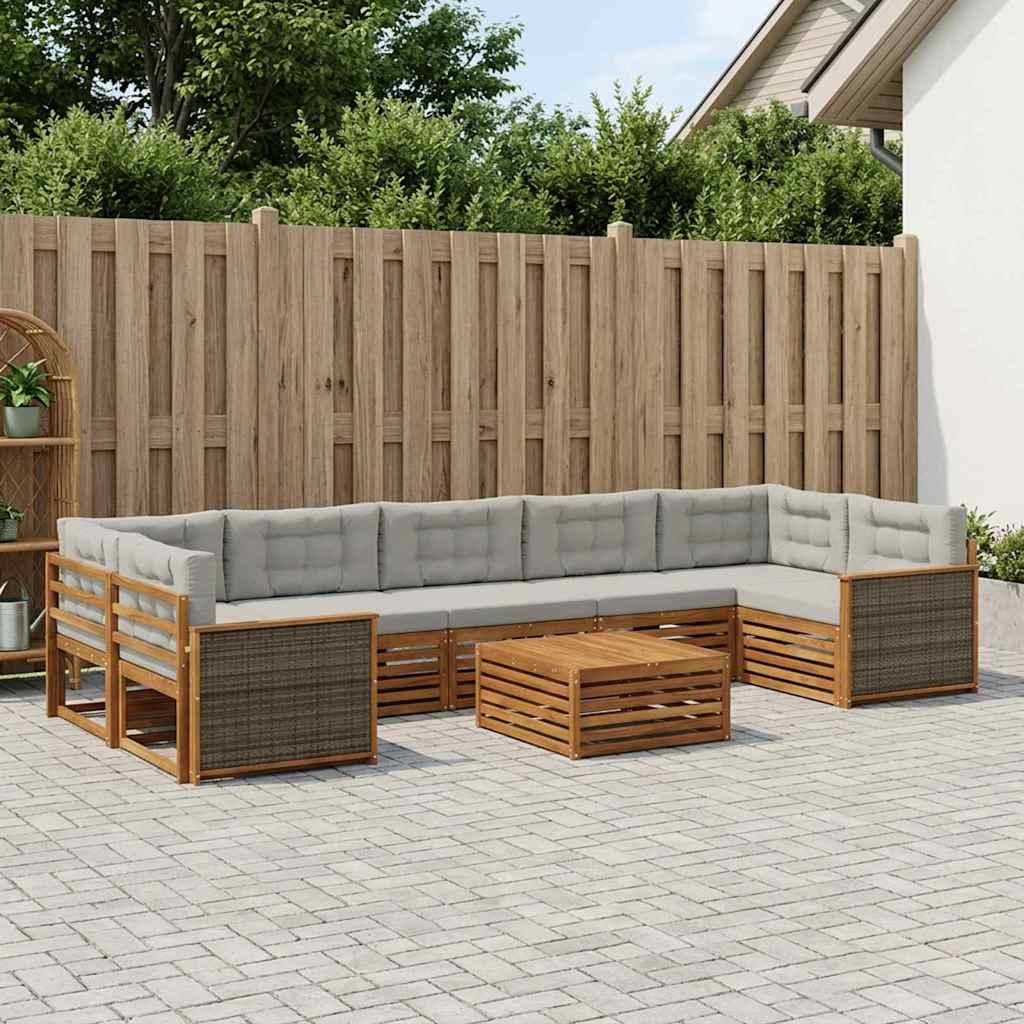vidaXL Zestaw sof na zewnątrz z poduszką 8 pcs Naturalny i jasnoszary