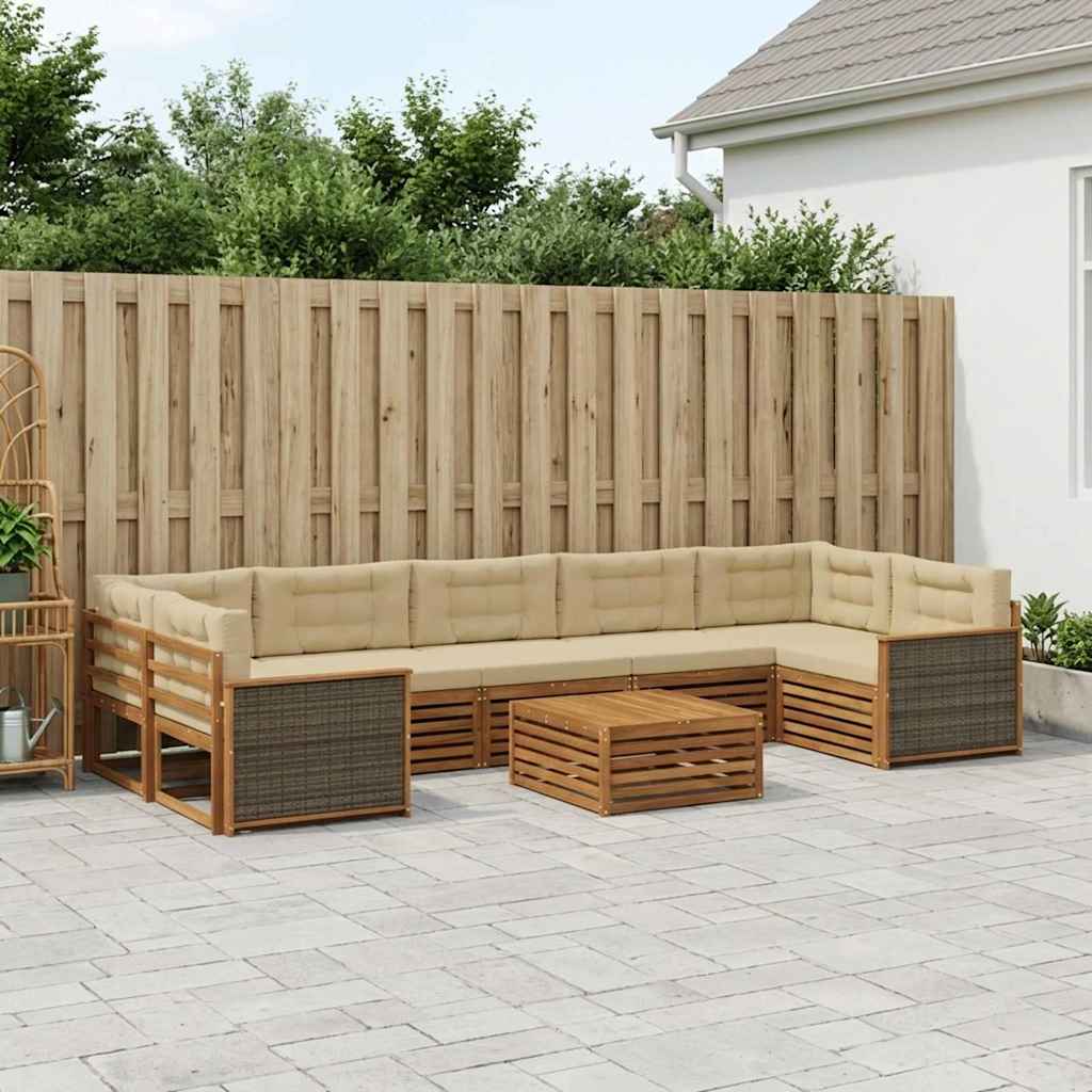vidaXL Zestaw sof na zewnątrz z poduszką 8 pcs Naturalny i Beżowy