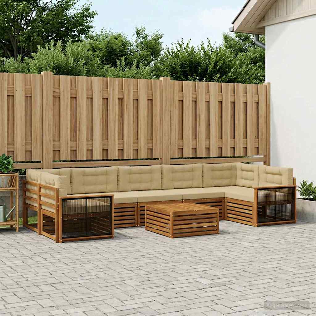vidaXL Zestaw sof na zewnątrz z poduszką 8 pcs Naturalny i Beżowy