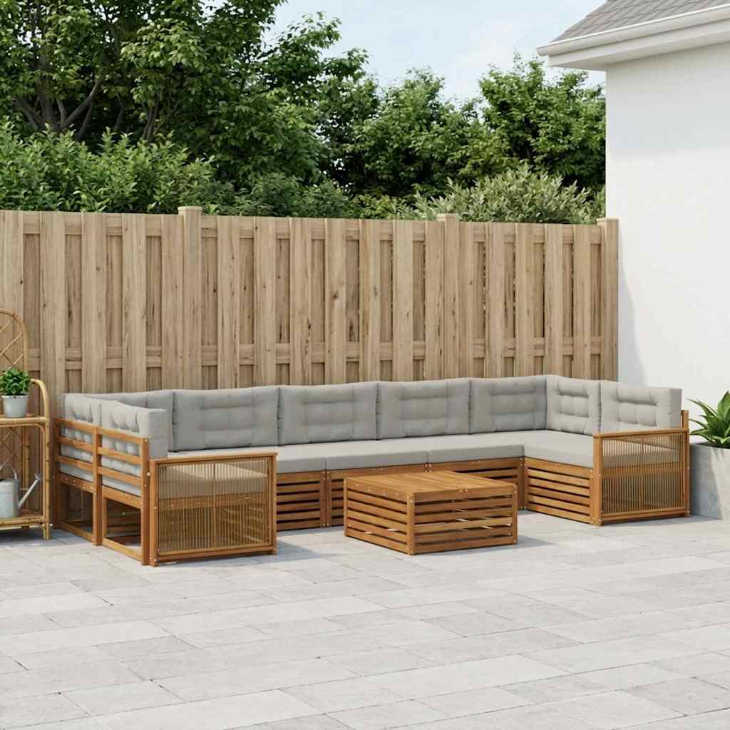 vidaXL Zestaw sof na zewnątrz z poduszką 8 pcs Naturalny i jasnoszary