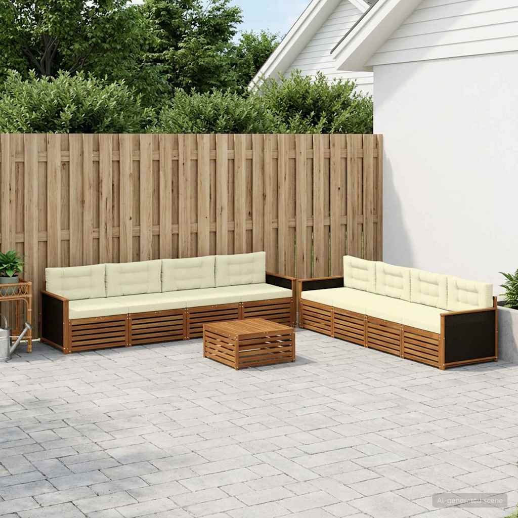 vidaXL Zestaw sof na zewnątrz 9 pcs Naturalny i Kremowy Poliester