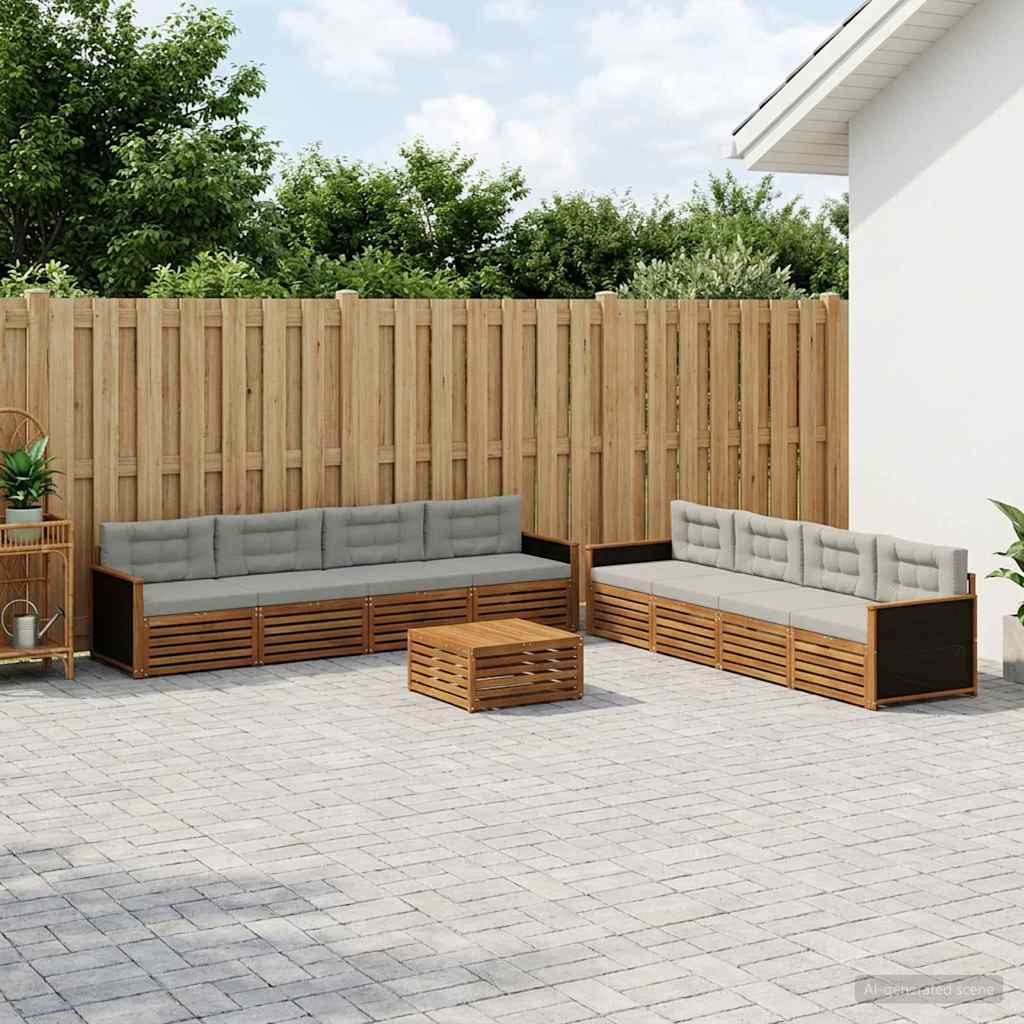 vidaXL Zestaw sof na zewnątrz 9 pcs Naturalny i jasnoszary Poliester