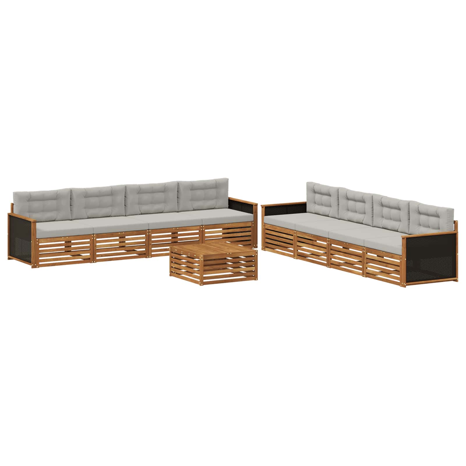 vidaXL Zestaw sof na zewnątrz 9 pcs Naturalny i jasnoszary Poliester