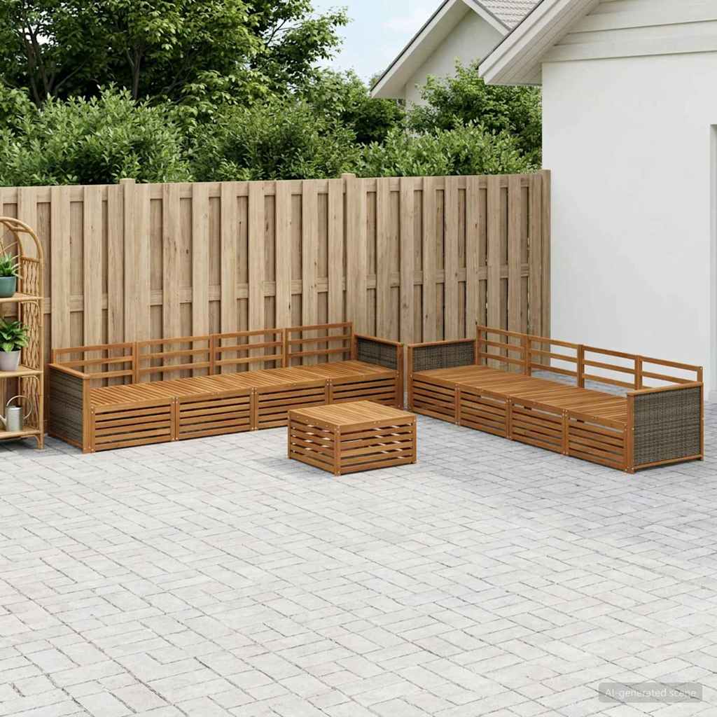 vidaXL Zestaw sof na zewnątrz 9 pcs naturalny Lite Drewno Akacji