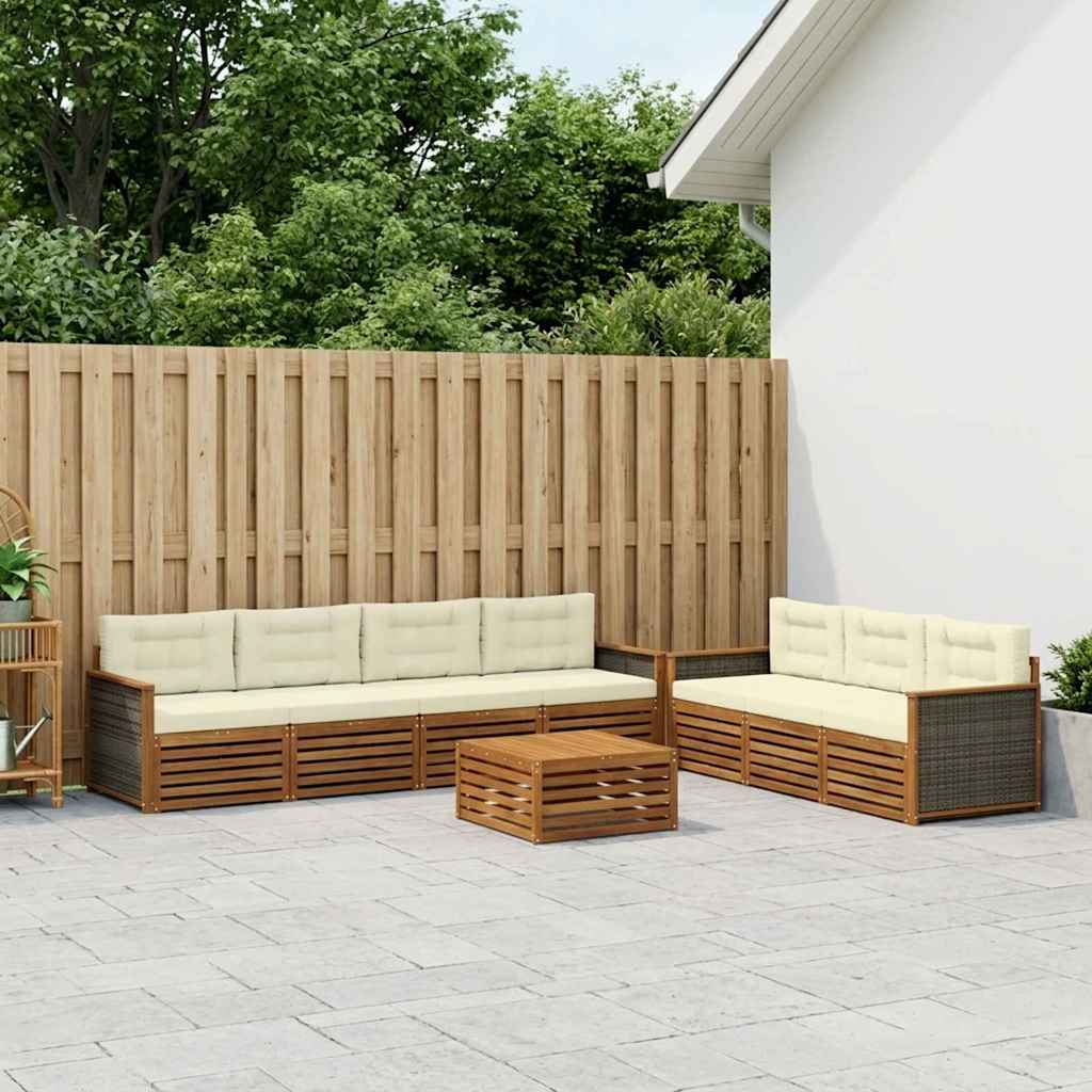 vidaXL Zestaw sof na zewnątrz z poduszką 9 pcs Naturalny i Kremowy