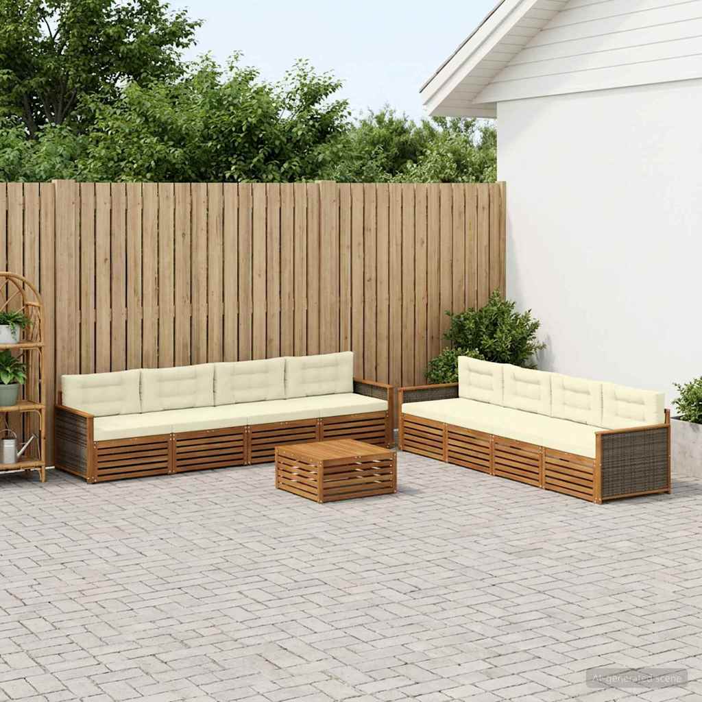 vidaXL Zestaw sof na zewnątrz z poduszką 9 pcs Naturalny i Kremowy