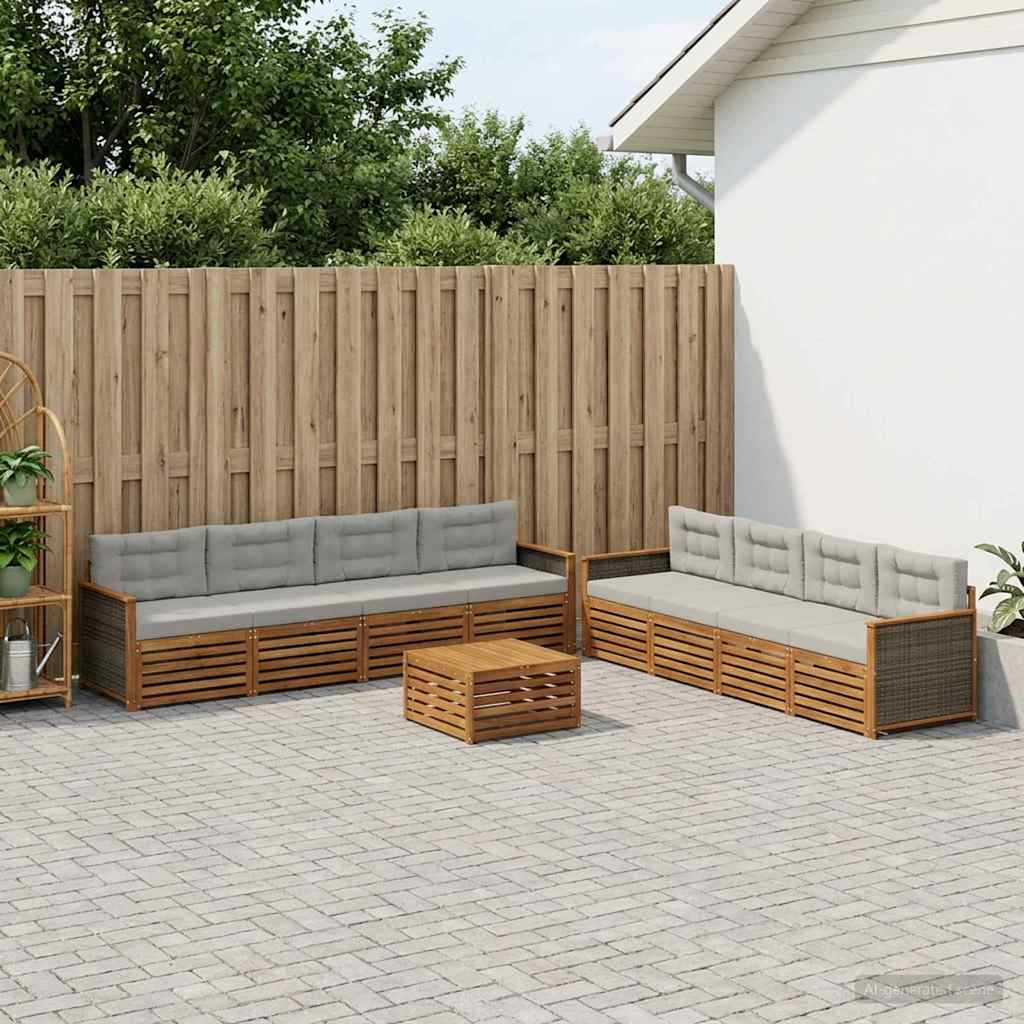 vidaXL Zestaw sof na zewnątrz z poduszką 9 pcs Naturalny i jasnoszary