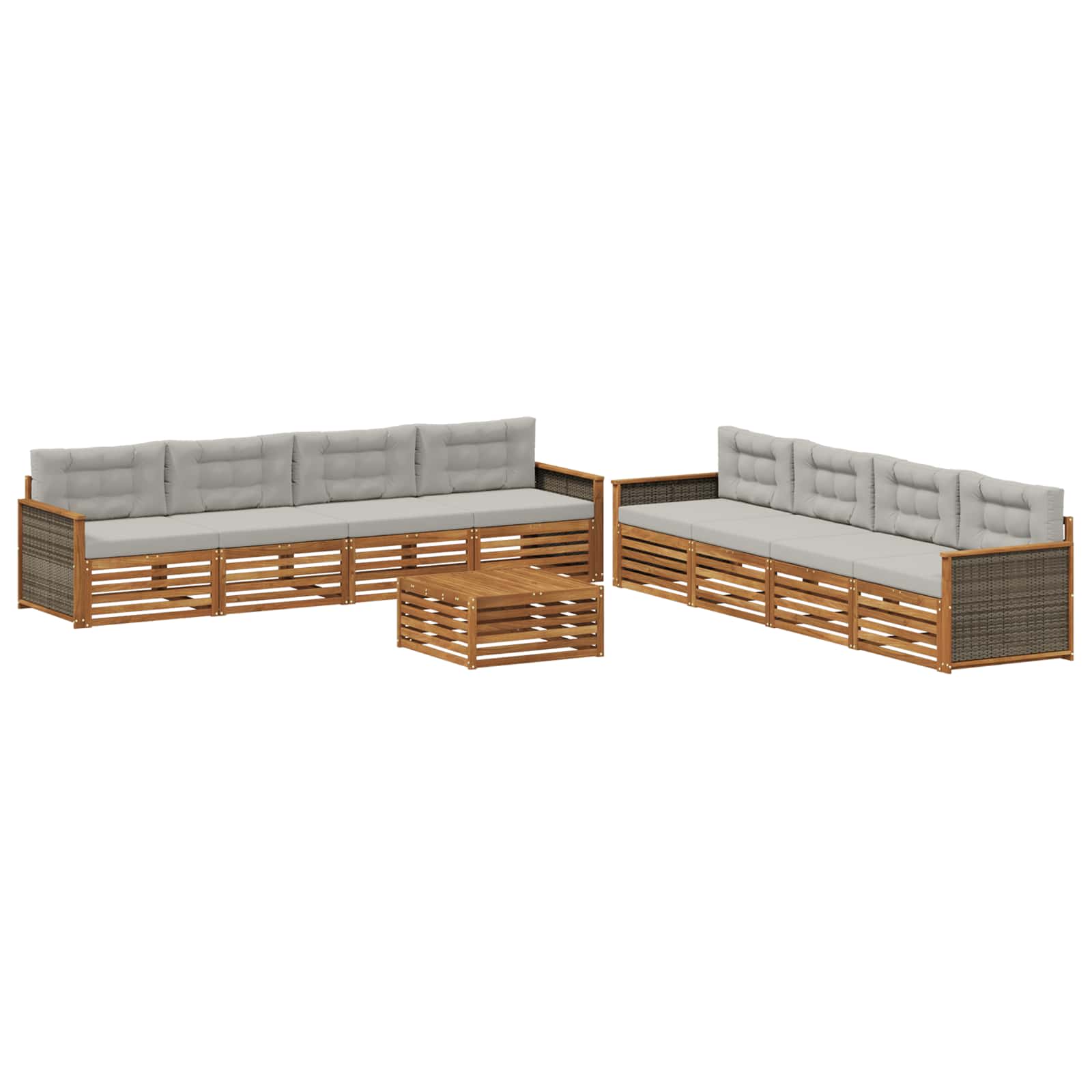vidaXL Zestaw sof na zewnątrz z poduszką 9 pcs Naturalny i jasnoszary