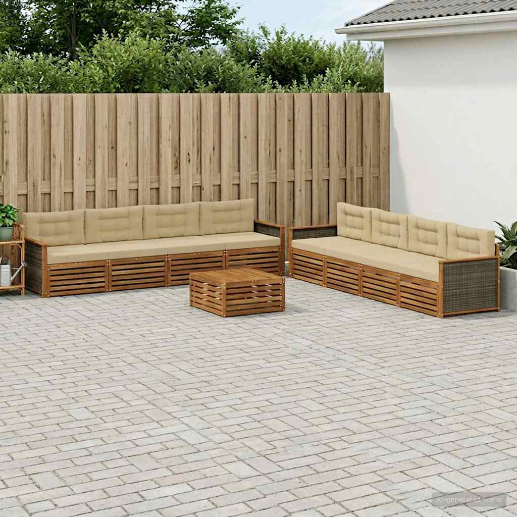 vidaXL Zestaw sof na zewnątrz z poduszką 9 pcs Naturalny i Beżowy