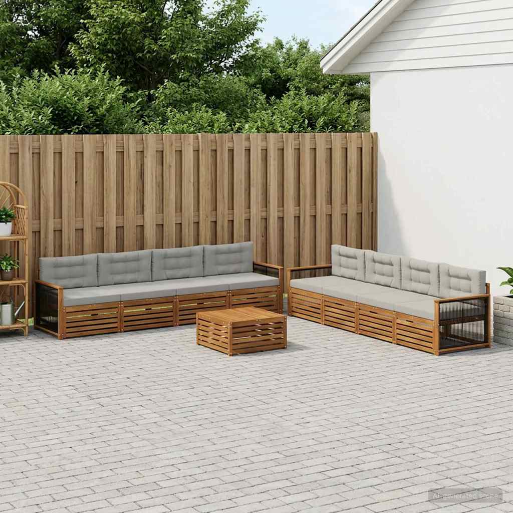 vidaXL Zestaw sof na zewnątrz z poduszką 9 pcs Naturalny i jasnoszary