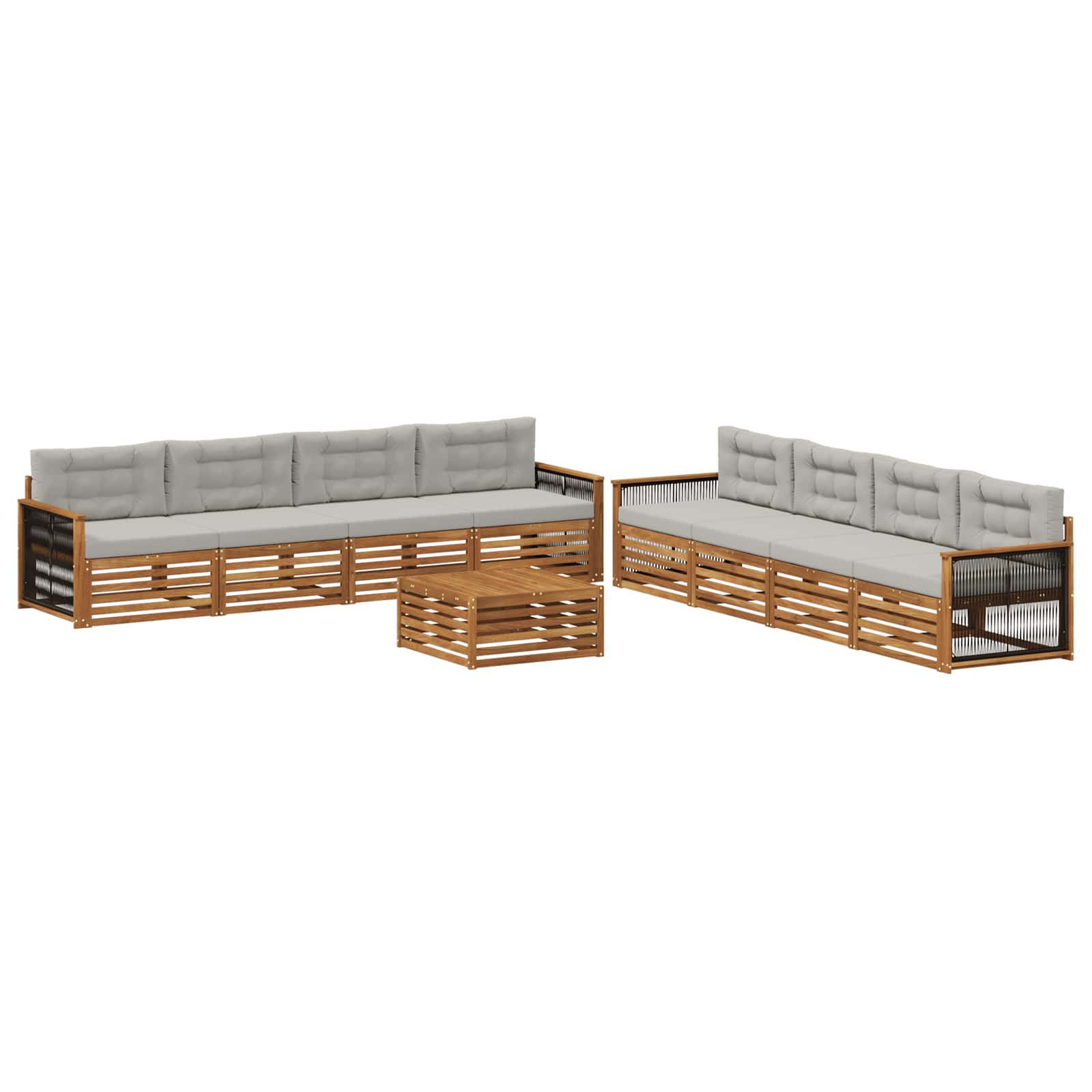 vidaXL Zestaw sof na zewnątrz z poduszką 9 pcs Naturalny i jasnoszary