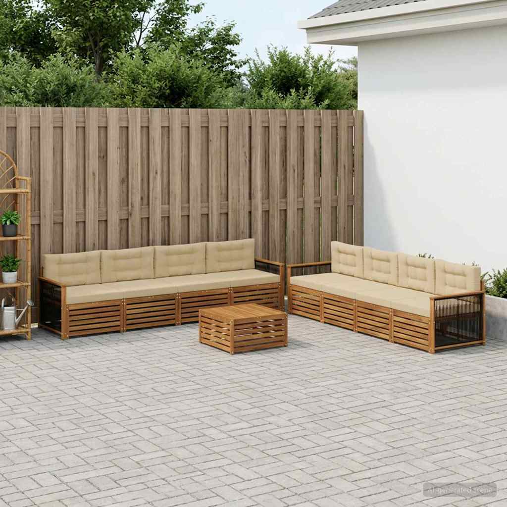 vidaXL Zestaw sof na zewnątrz z poduszką 9 pcs Naturalny i Beżowy