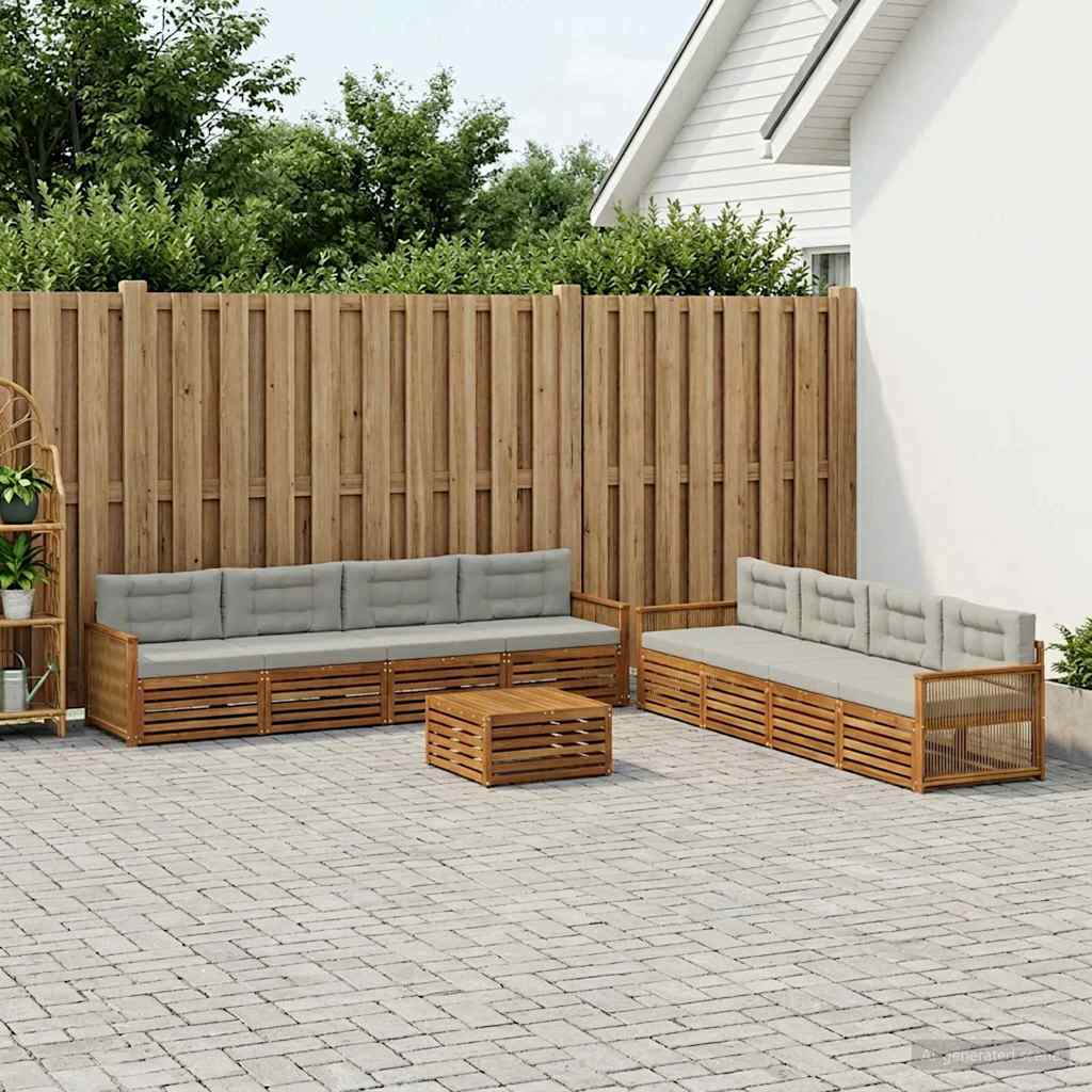 vidaXL Zestaw sof na zewnątrz z poduszką 9 pcs Naturalny i jasnoszary