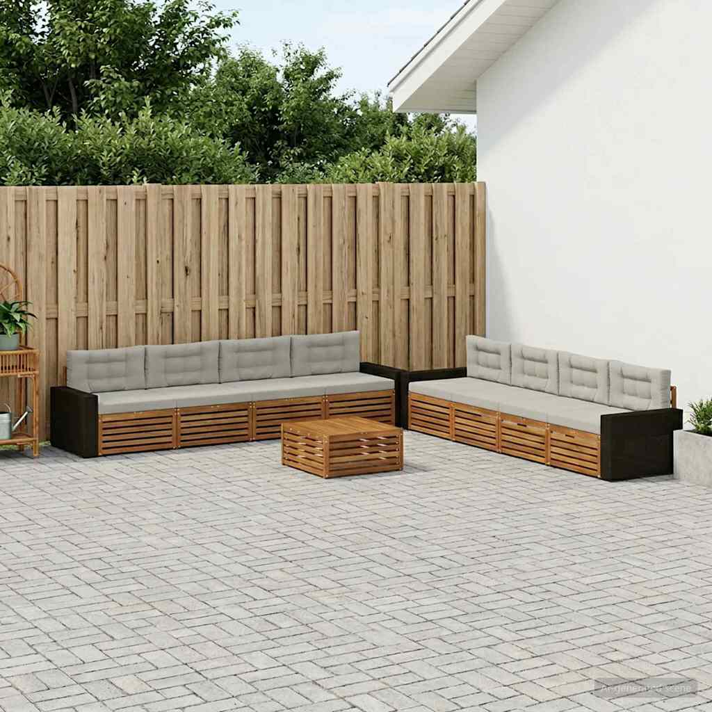 vidaXL Zestaw sof na zewnątrz 9 pcs Naturalny i jasnoszary Poliester