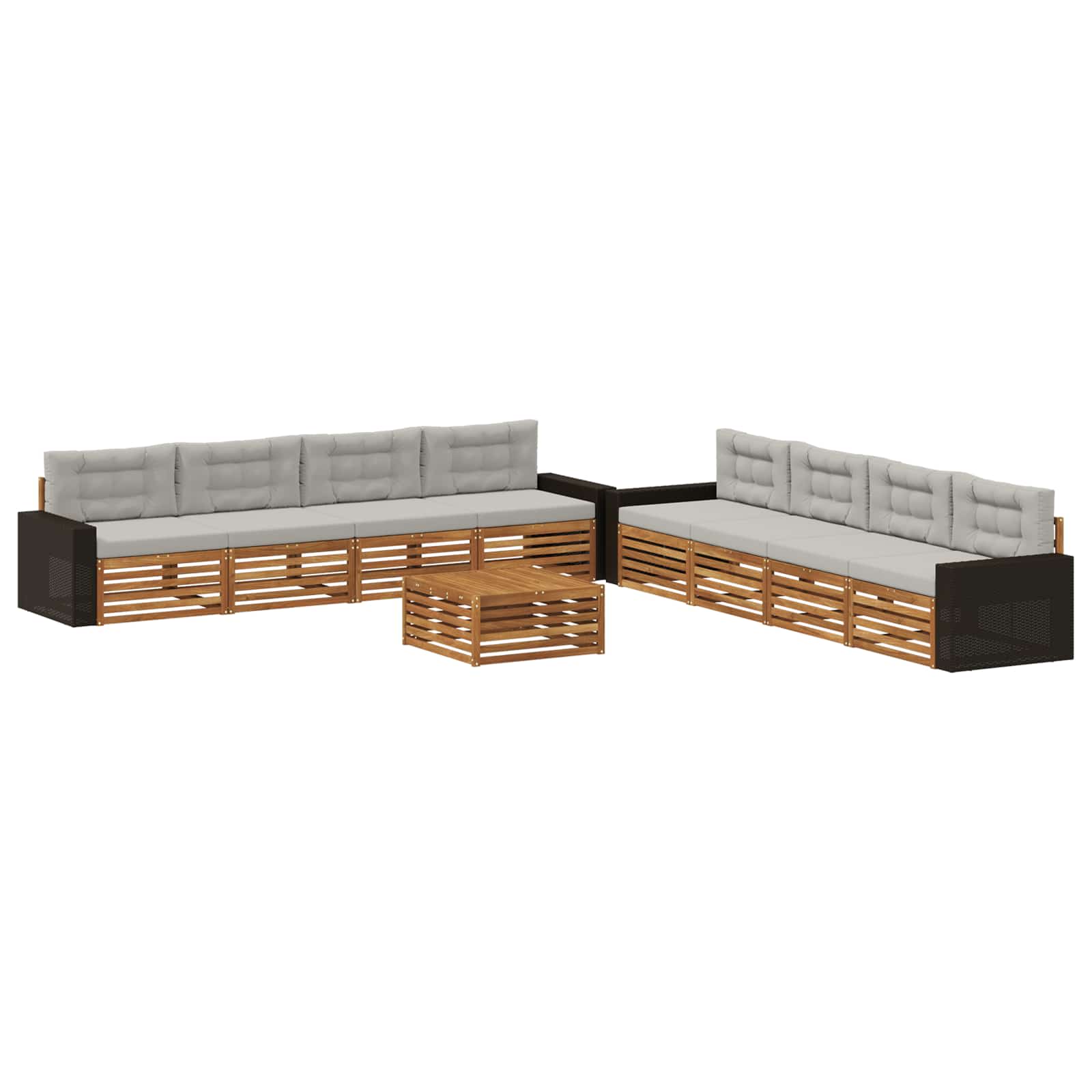 vidaXL Zestaw sof na zewnątrz 9 pcs Naturalny i jasnoszary Poliester