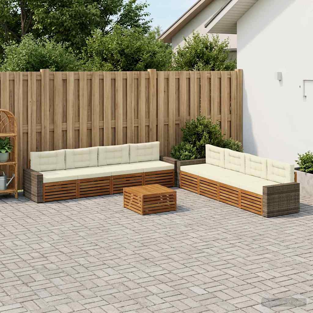 vidaXL Zestaw sof na zewnątrz 9 pcs Naturalny i Kremowy Poliester