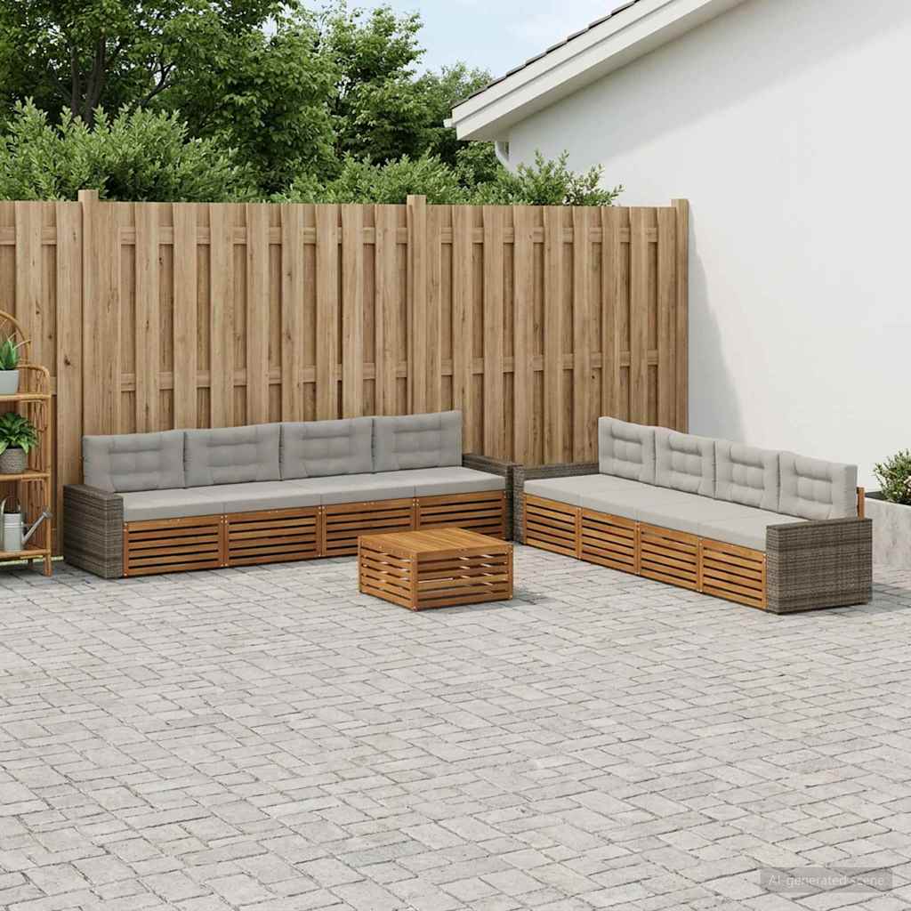 vidaXL Zestaw sof na zewnątrz 9 pcs Naturalny i jasnoszary Poliester