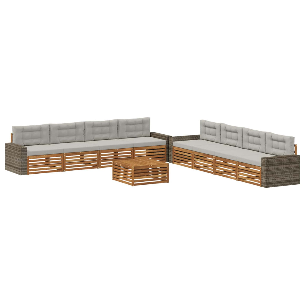 vidaXL Zestaw sof na zewnątrz 9 pcs Naturalny i jasnoszary Poliester