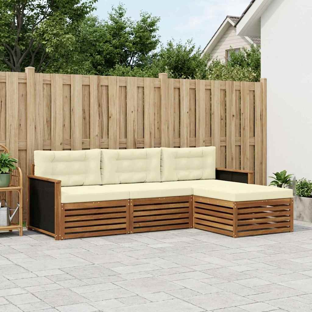 vidaXL Zestaw sof na zewnątrz 4 pcs Naturalny i Kremowy Poliester