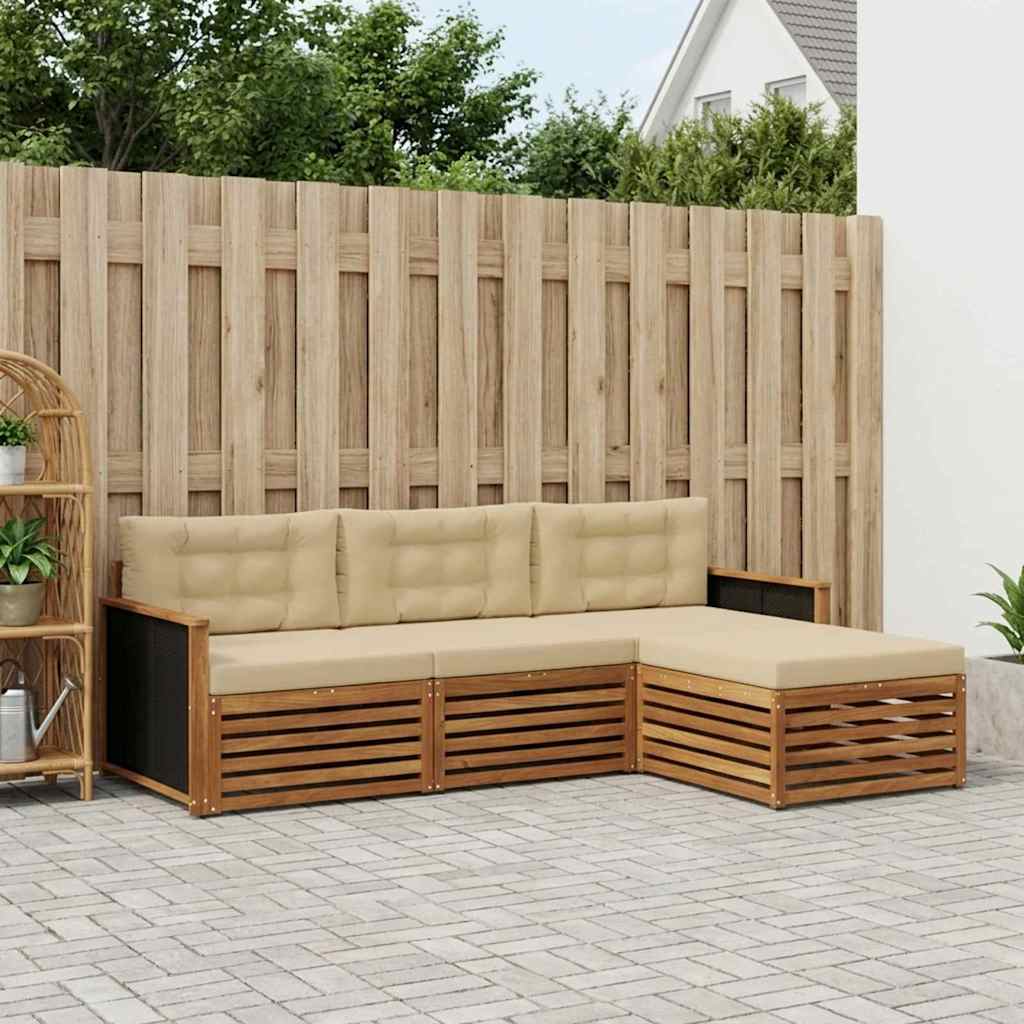 vidaXL Zestaw sof na zewnątrz 4 pcs Naturalny i Beżowy Poliester