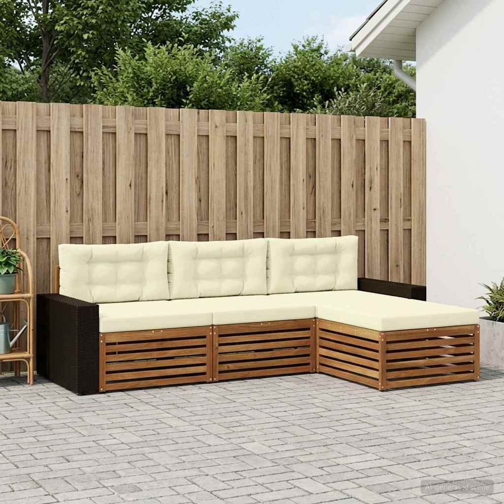 vidaXL Zestaw sof na zewnątrz 4 pcs Naturalny i Kremowy Poliester