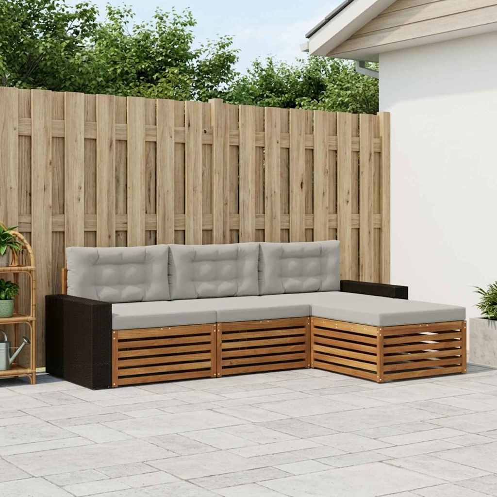 vidaXL Zestaw sof na zewnątrz 4 pcs Naturalny i jasnoszary Poliester