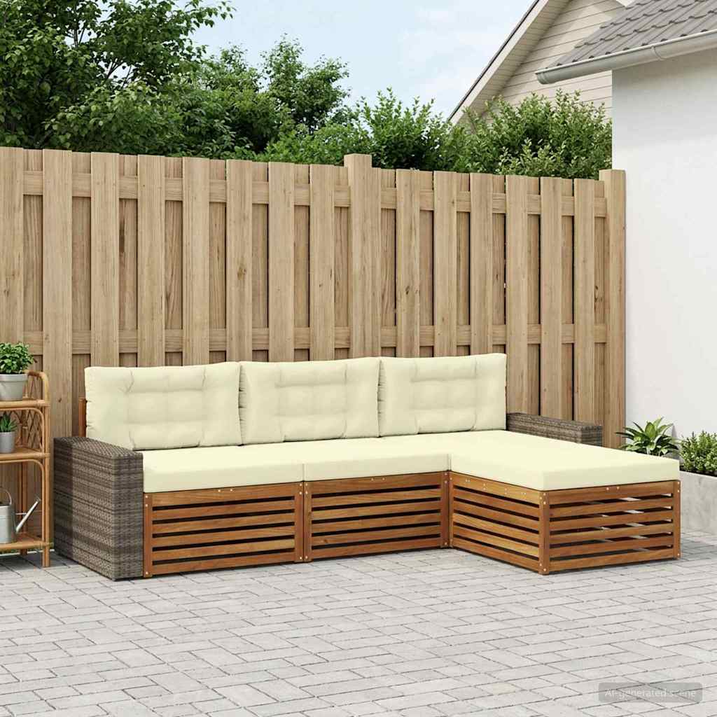 vidaXL Zestaw sof na zewnątrz 4 pcs Naturalny i Kremowy Poliester