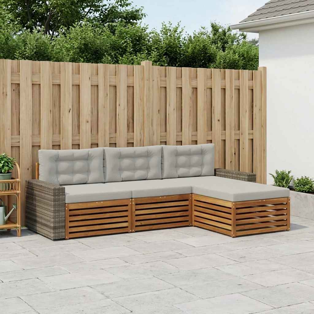 vidaXL Zestaw sof na zewnątrz 4 pcs Naturalny i jasnoszary Poliester