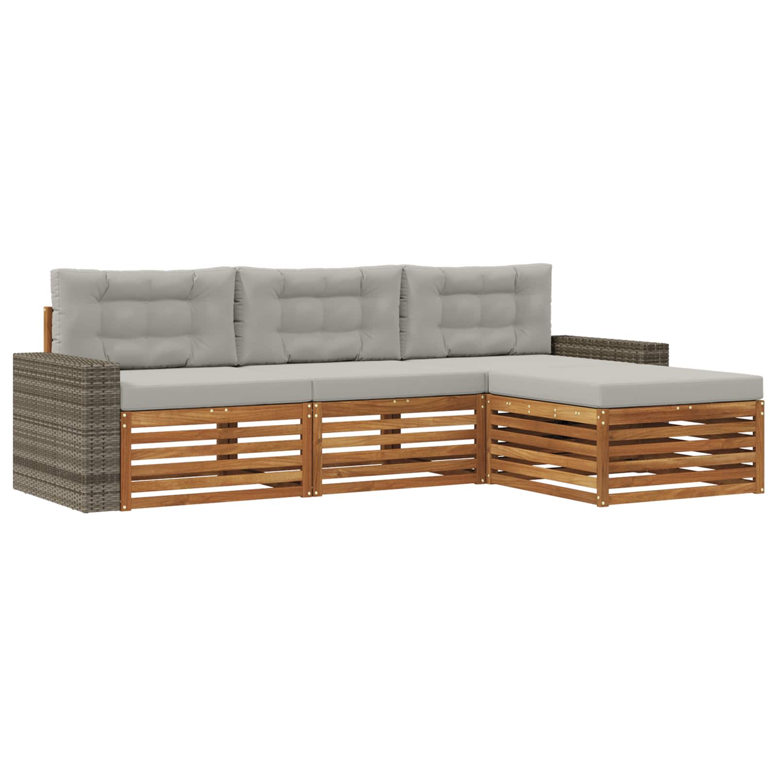 vidaXL Zestaw sof na zewnątrz 4 pcs Naturalny i jasnoszary Poliester