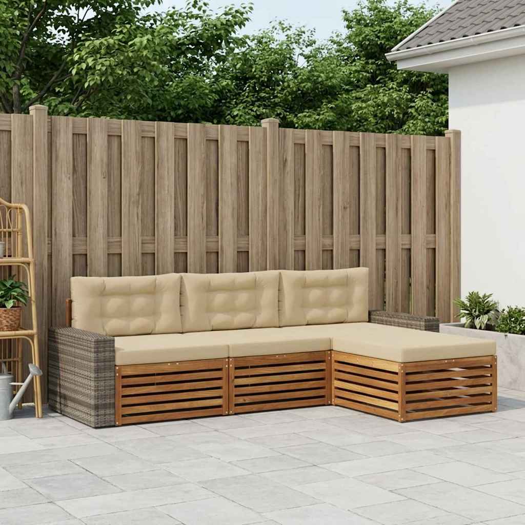 vidaXL Zestaw sof na zewnątrz 4 pcs Naturalny i Beżowy Poliester