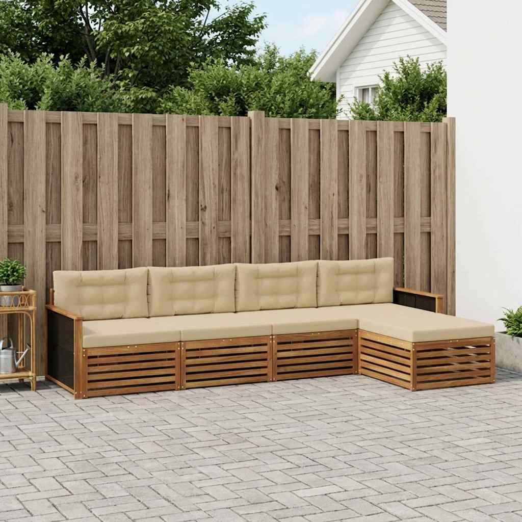 vidaXL Zestaw sof na zewnątrz 5 pcs Naturalny i Beżowy Poliester
