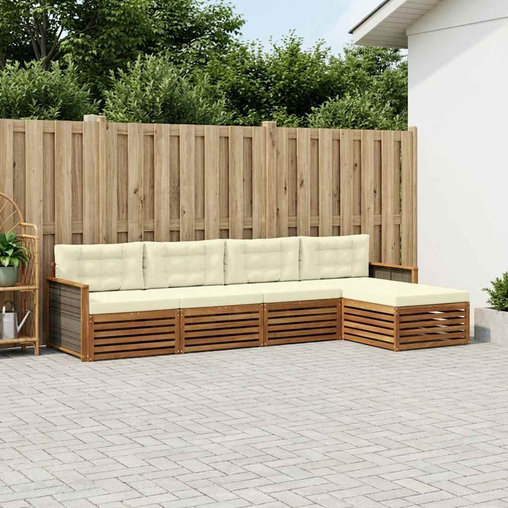 vidaXL Zestaw sof na zewnątrz z poduszką 5 pcs Naturalny i Kremowy