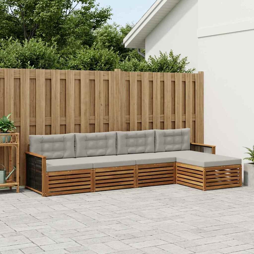 vidaXL Zestaw sof na zewnątrz z poduszką 5 pcs Naturalny i jasnoszary