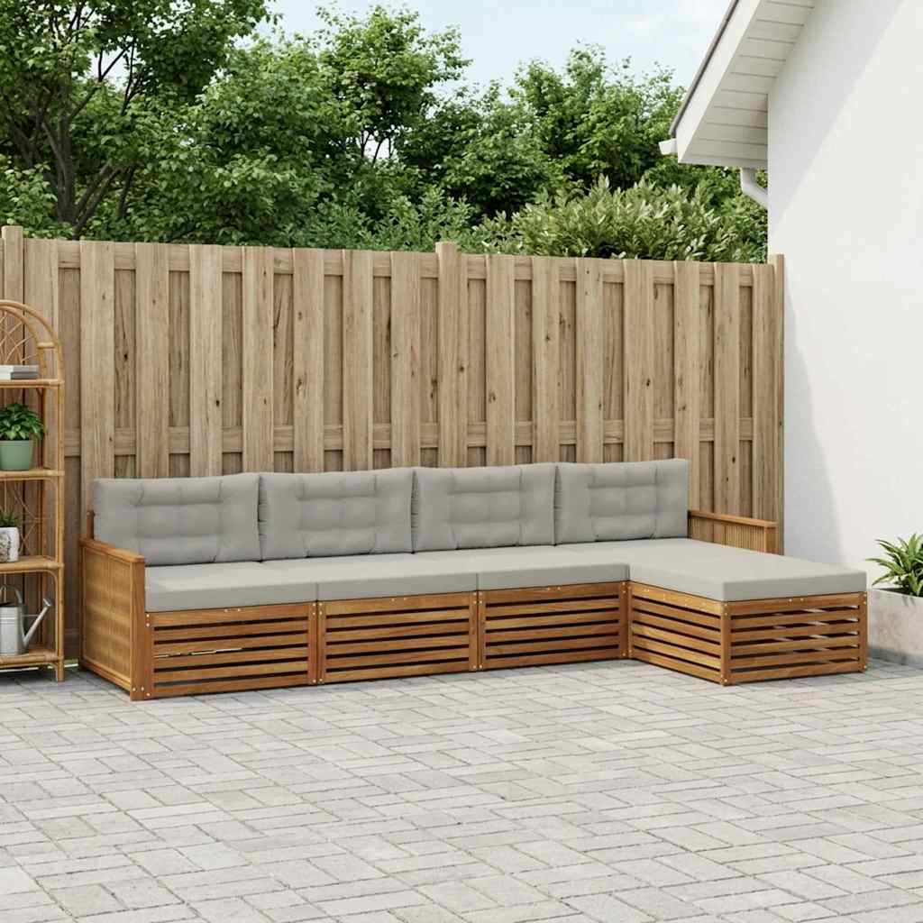 vidaXL Zestaw sof na zewnątrz z poduszką 5 pcs Naturalny i jasnoszary