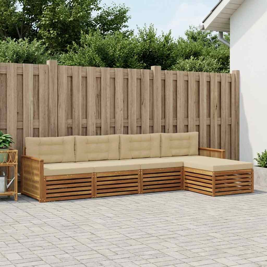 vidaXL Zestaw sof na zewnątrz z poduszką 5 pcs Naturalny i Beżowy