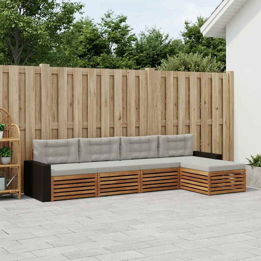vidaXL Zestaw sof na zewnątrz 5 pcs Naturalny i jasnoszary Poliester
