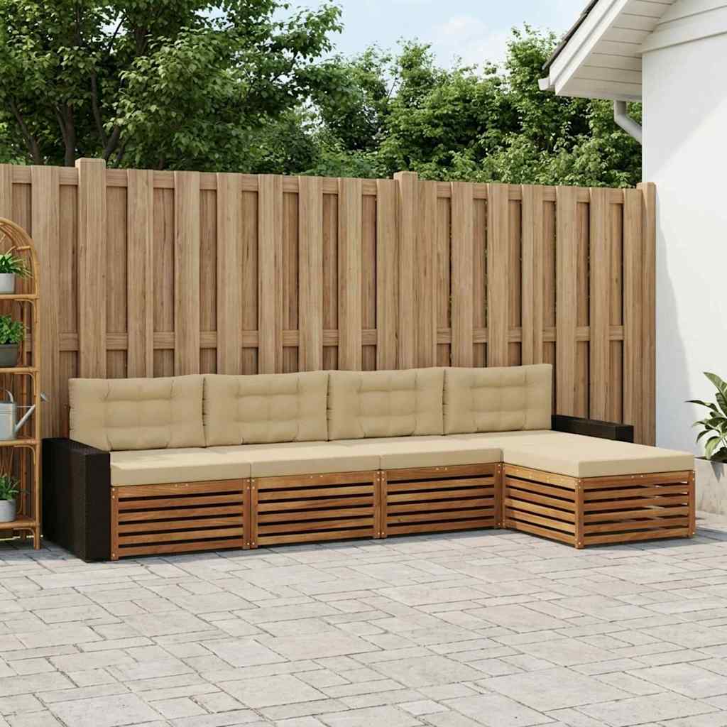 vidaXL Zestaw sof na zewnątrz 5 pcs Naturalny i Beżowy Poliester