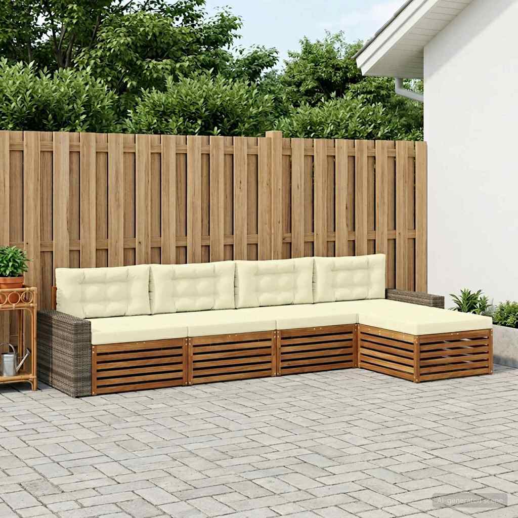 vidaXL Zestaw sof na zewnątrz 5 pcs Naturalny i Kremowy Poliester