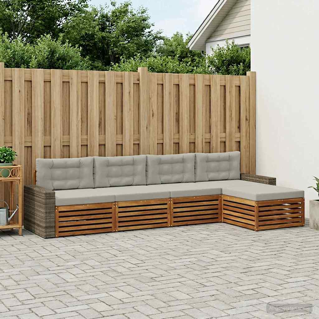 vidaXL Zestaw sof na zewnątrz 5 pcs Naturalny i jasnoszary Poliester