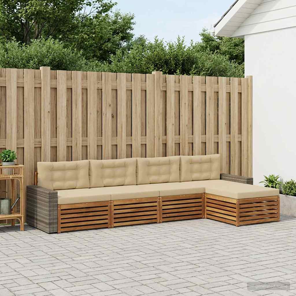 vidaXL Zestaw sof na zewnątrz 5 pcs Naturalny i Beżowy Poliester